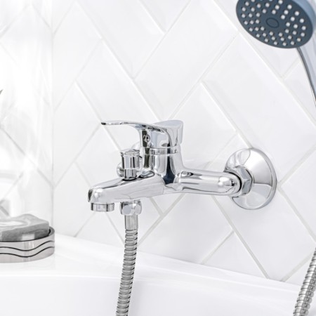 Bath mixer RMS SL86-009, single-leaf, shower set, cast surgery, wall, chrome 442504-3