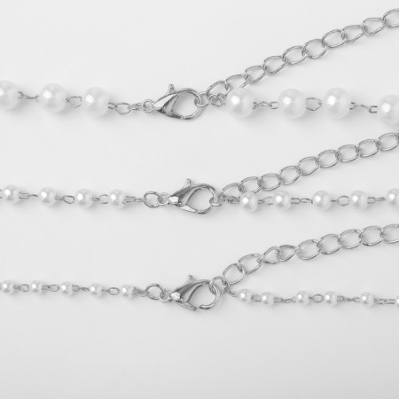 Beads with pearls "Olympia" trio, color silver, 45cm-4