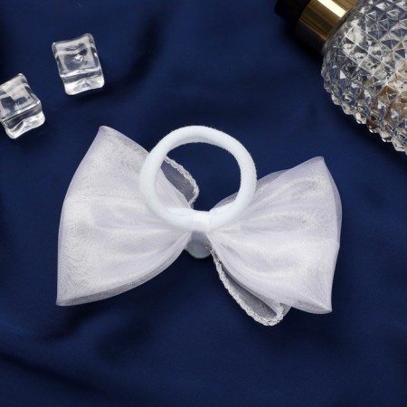 Hair elastic band Bant "Schoolgirl" Classic Bead Kant, 10.5x7 cm, white-1