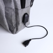 Male sling bag from textiles, with USB, gray color