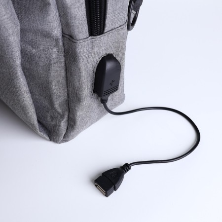 Male sling bag from textiles, with USB, gray color