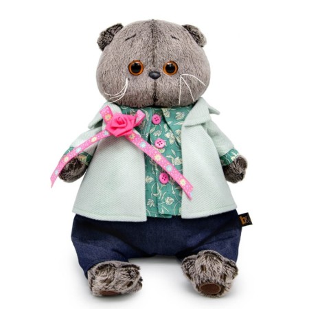 Soft toy "Basik", in a tweed jacket with a rose, 25 cm