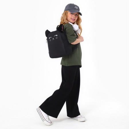 School textile backpack with ears on the hairpins "Cat", 27x23 cm, black color-20