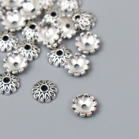 Decor hat for beads Metal "Flower of drops" silver G030B892 set 30 pcs 0.8x0.8 cm-1