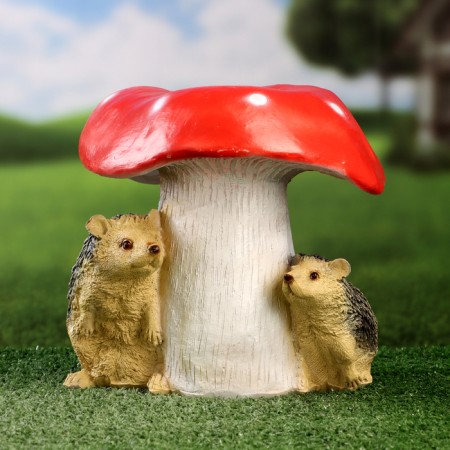 Garden figure "Mushroom Fleeter with Hedgehogs" 20x23x23cm