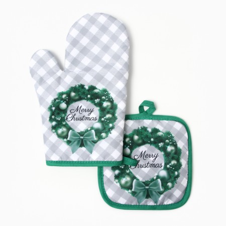 New Year. Kitchen set 2-idol Christmas segling 17*17cm, mittens-output 26*16 cm, 100%p/e