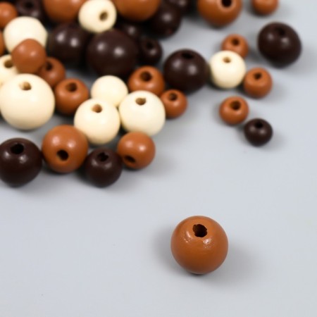 A set of wooden beads with a cord "Astra" 6,8,10,12mm, 90 pcs, natural mix-2