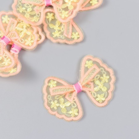Decor for creativity Textile embroidery "Bow in orange-yellow flowers" 7x5.5 cm