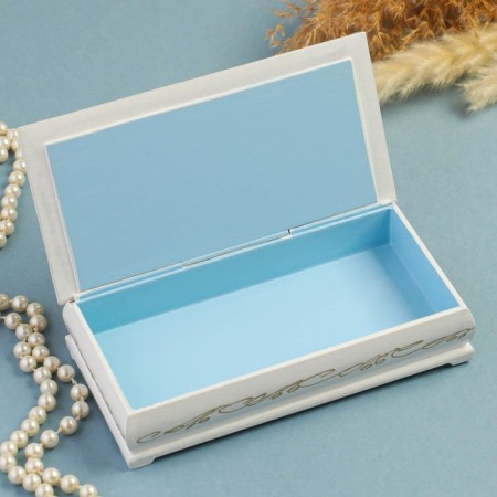 Casket - a bill "roses", white, 8.5 × 17 cm, lacquer miniature-1