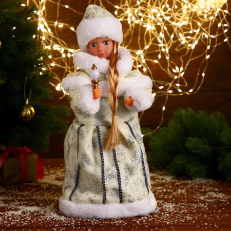 Snow Maiden "White fur coat with a staff" moves, 40 cm