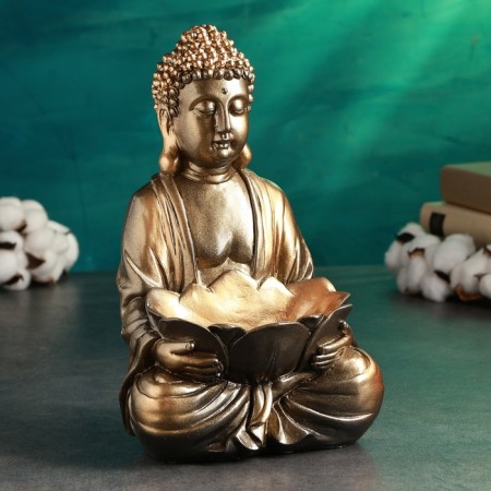Piggy bank "Buddha with lotus" bronze, 28cm-1