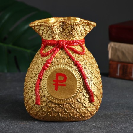 Piggy bank "Money bag" ruble red, gold, 15 cm-1