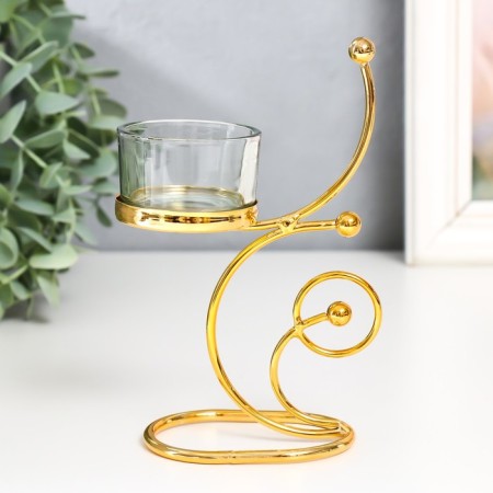 Summary metal, glass for 1 candle “curls. Balls” d-4.5 cm gold 10x5x15 cm-1