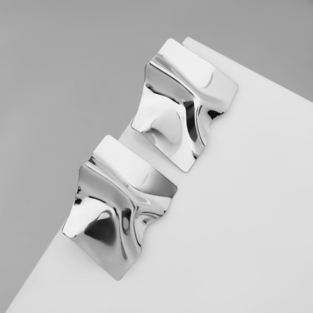 Earrings Metal "Atmosphere" rhombus rumbled, silver color-1