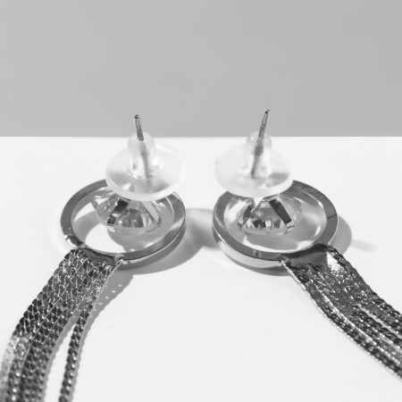 Hanging earrings with Hollywood rhinestones with threads, white color in silver, 19.5 cm-2