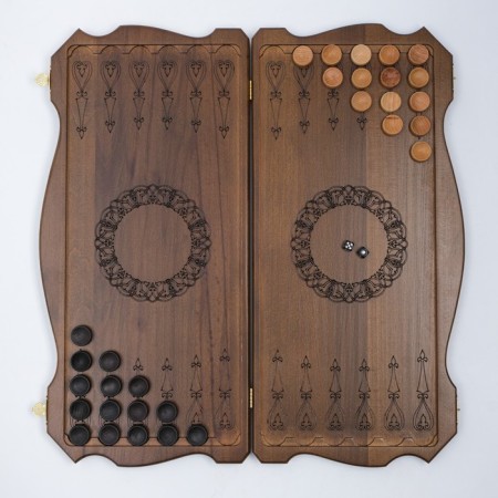 Carved backgammon "Cossacks", from an array of Buk, Patina, 58 x 56 cm-4