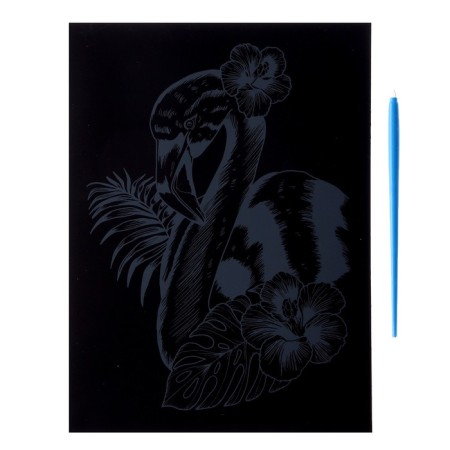 Engraving. Scretching, 18 × 24 cm, animals "pink flamingo"-2