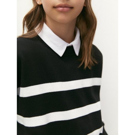 Sweater Knitted Children's Amarobaby Strip, Height 140 cm, Black Color-9
