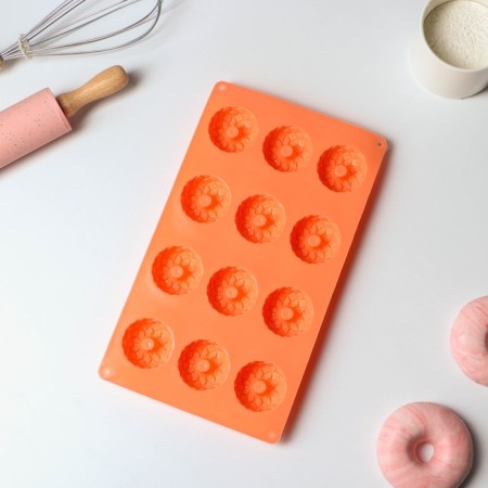 The form for baking the share "German cupcake. Openwork ", silicone, 12 cells, 28 × 16 × 1.5 cm, orange color-2