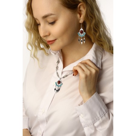 Set 2 items: earrings, necklace "India" Flora and fauna, color in black silver, 32 cm-1
