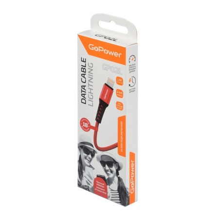 Gopower GP02L, Lightning - USB, 2.4 A, 1 m, data transfer, nylon, red-3