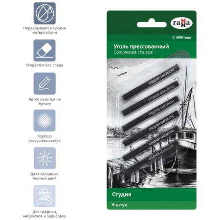 Coal pressed gamut "Studio", medium softness, square, 6pcs, blister, euro suspension-2