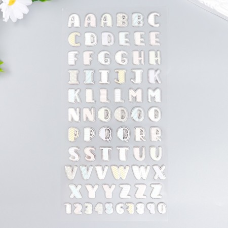 Plastic sticker "English alphabet and numbers. Geometry" Silver stroke 31x14 cm
