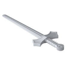 Sword is plastic, silver color with silver guard