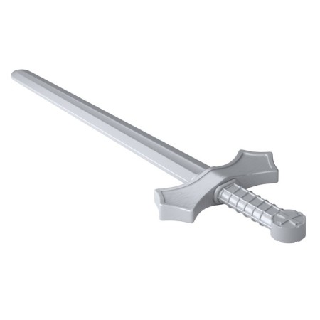 Sword is plastic, silver color with silver guard