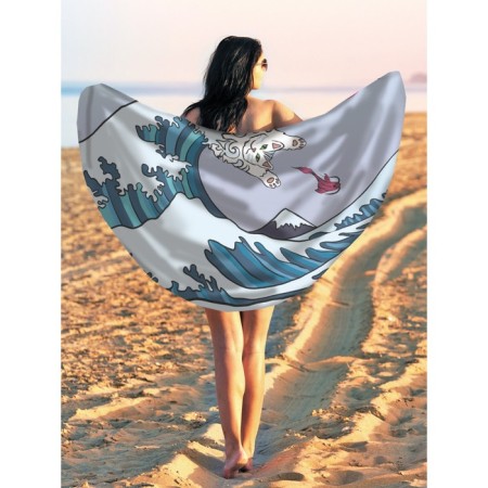 Pareo and beach rug "Cat on the Wave", d = 150 cm