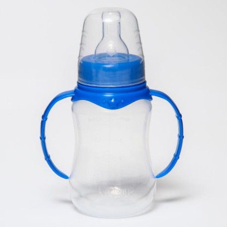 A bottle for feeding, a classic throat, 150 ml., From 0 months, fitted, with handles, color mix-7