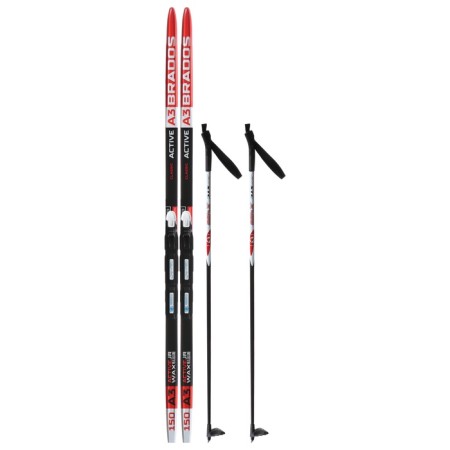 Ski kit: plastic skis 150 cm without notches, fiberglass sticks 110 cm, SNS mounts, MIX color-17