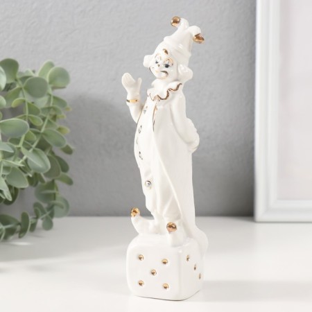 Souvenir Ceramics "Clown on Playing Cube" White with gold, rhinestones 4.5x4.5x18 cm-3