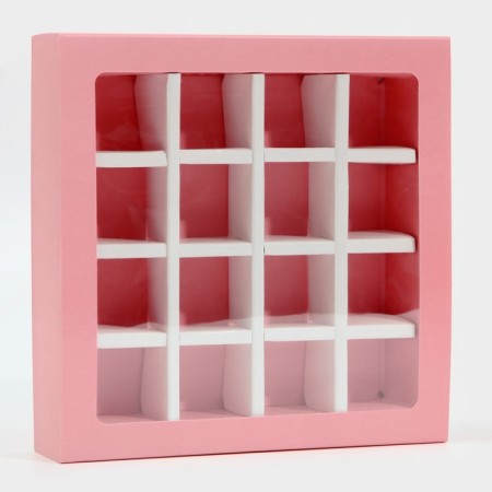Box for sweets, confectionery packaging, 16 cells, “pink” 17.7 x 17.7 x 3.8 cm-4