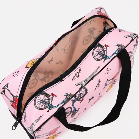 Cosmetic bag on a zipper, with a grid, pink color-2