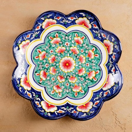 Largan Rishtan ceramics "Flowers", 32 cm, blue, corrugated-5