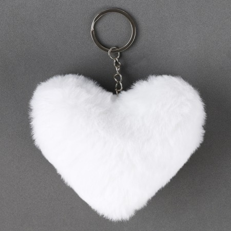 Soft toy "heart" with beads, on a keychain, 10 cm, white color-3