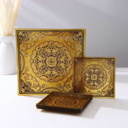 Table set, 7 items: 30 × 30 cm - 1 pc, 18 × 18 cm - 6 pcs, gold color with black