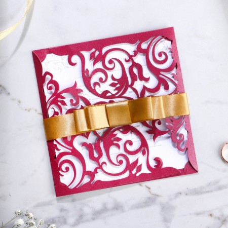 Invitation to the wedding Carved "Love forever...", burgundy color-3