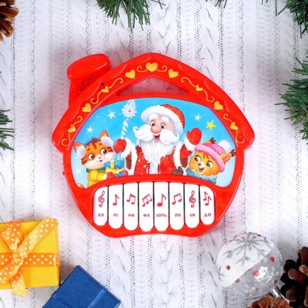 Piano "New Year", sound effects, red color, in a bag