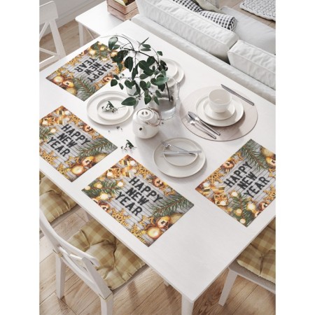 A set of napkins for setting the “Happy New Year” table, rectangular, size 32x46 cm, 4 pcs