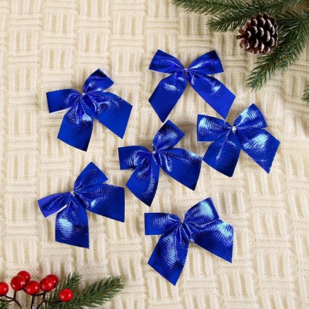 Decoration Christmas tree "Neon bow" (set 6 pcs) 8x7 cm, blue