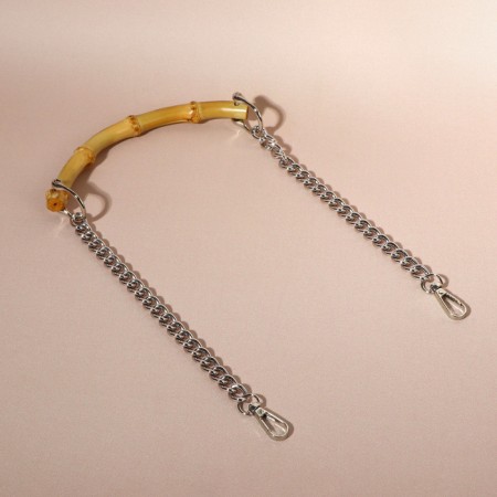 Handle for a bag, bamboo, with chains and carbines, 60 cm, silver color-1