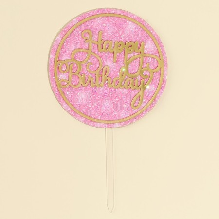 Topper "Happy Birthday" with sparkles, pink color
