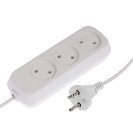 Extension cord 3 sockets, 5 m, 6 A, 1300 W, SHVVP 2x0.5 mm2, without salary, white