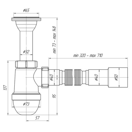 Siphon for washing "Ani Plast" C2015, 1 1/4 "x40 mm, cast release, with corrugation 40x40/50 mm-6