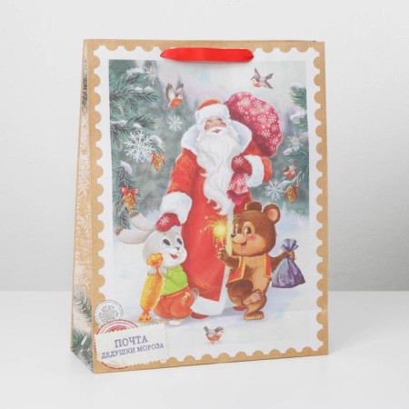 Craft vertical package “Grandfather Frost and animals”, l 31 x 40 x 11.5 cm, new year-2