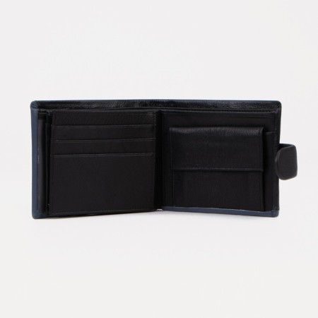 Male purse on a button, for bills, for cards, for coins, black color-4