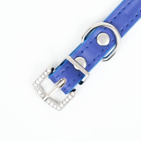 A collar with rows of 4 rows and rhinestones on a buckle, 38 x 1.5 cm, Osh 26-33, blue-4