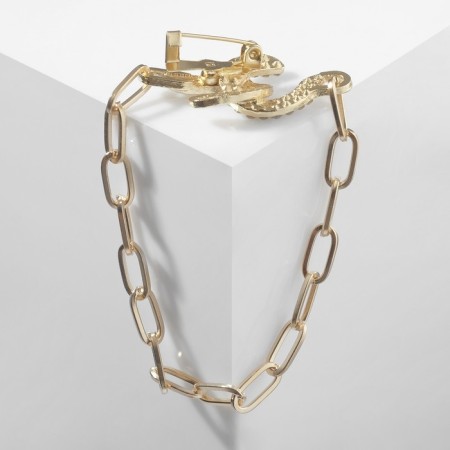 Brooch "Chain" with hooks, white color in gold-1